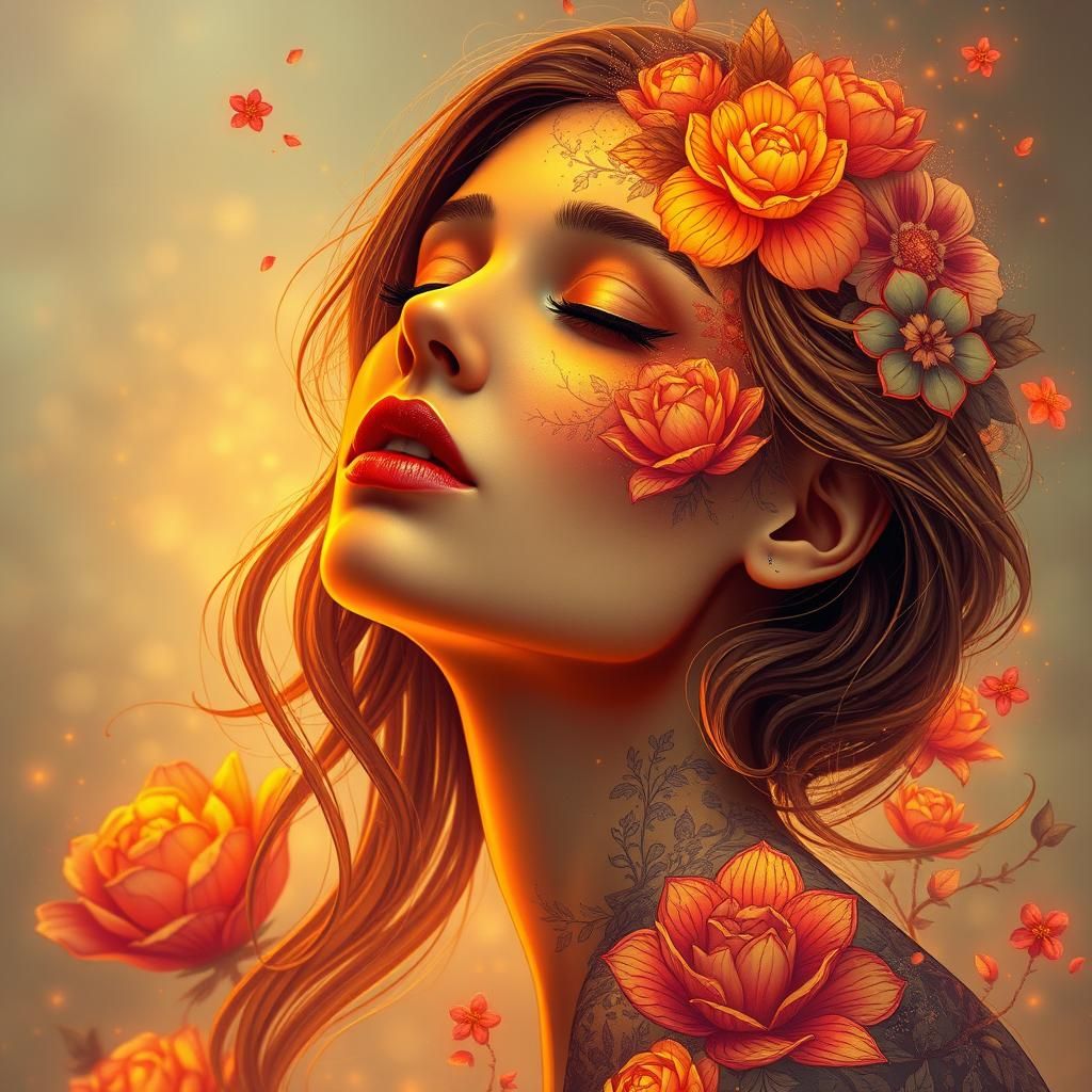 Radiant Woman: Art Nouveau Portrait in Triadic Colors