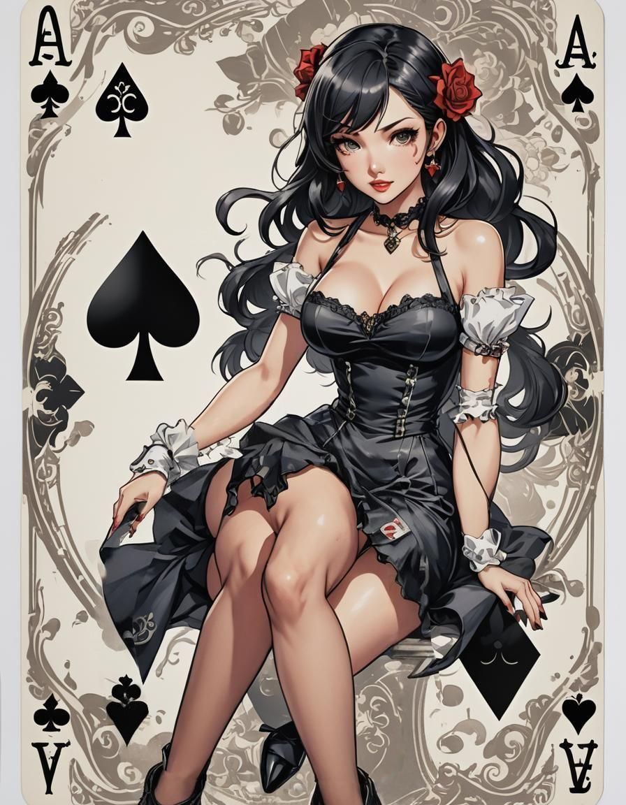 Ace of Spades with Pinup Girl, Anime Style