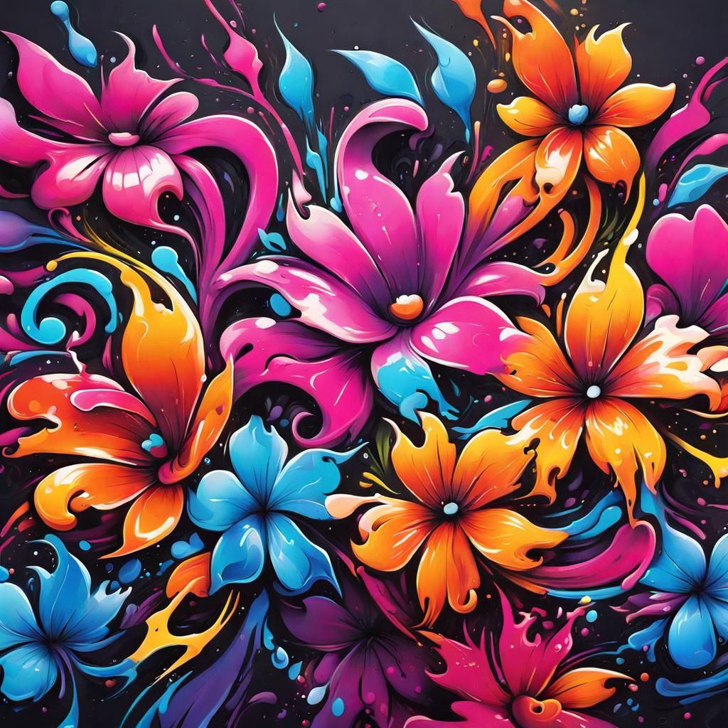 Colorful Graffiti Floral Design in Street Art Style