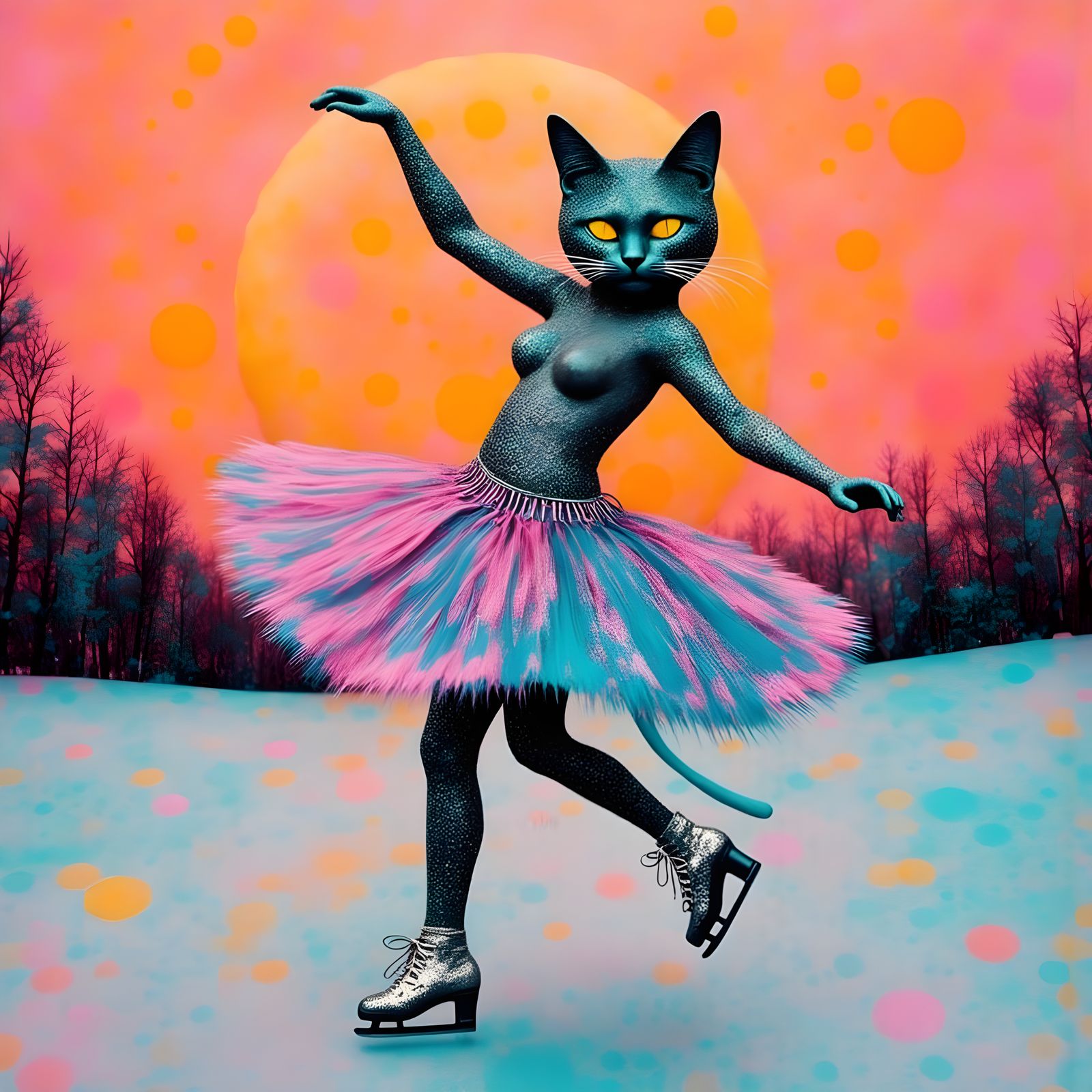 Dreamy Feline in Retro Pop Art Skating Skirt