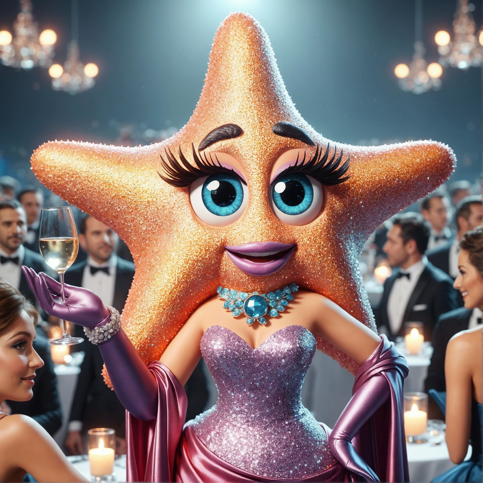 Glamorous Starfish at Underwater Gala: CGI Cartoon