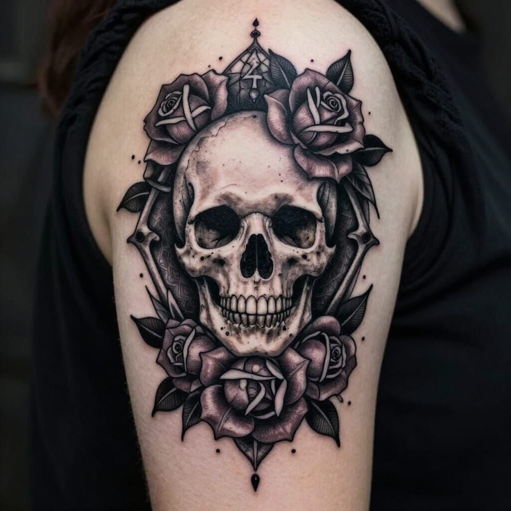 Gothic Tattoo Ideas With Skulls and Roses