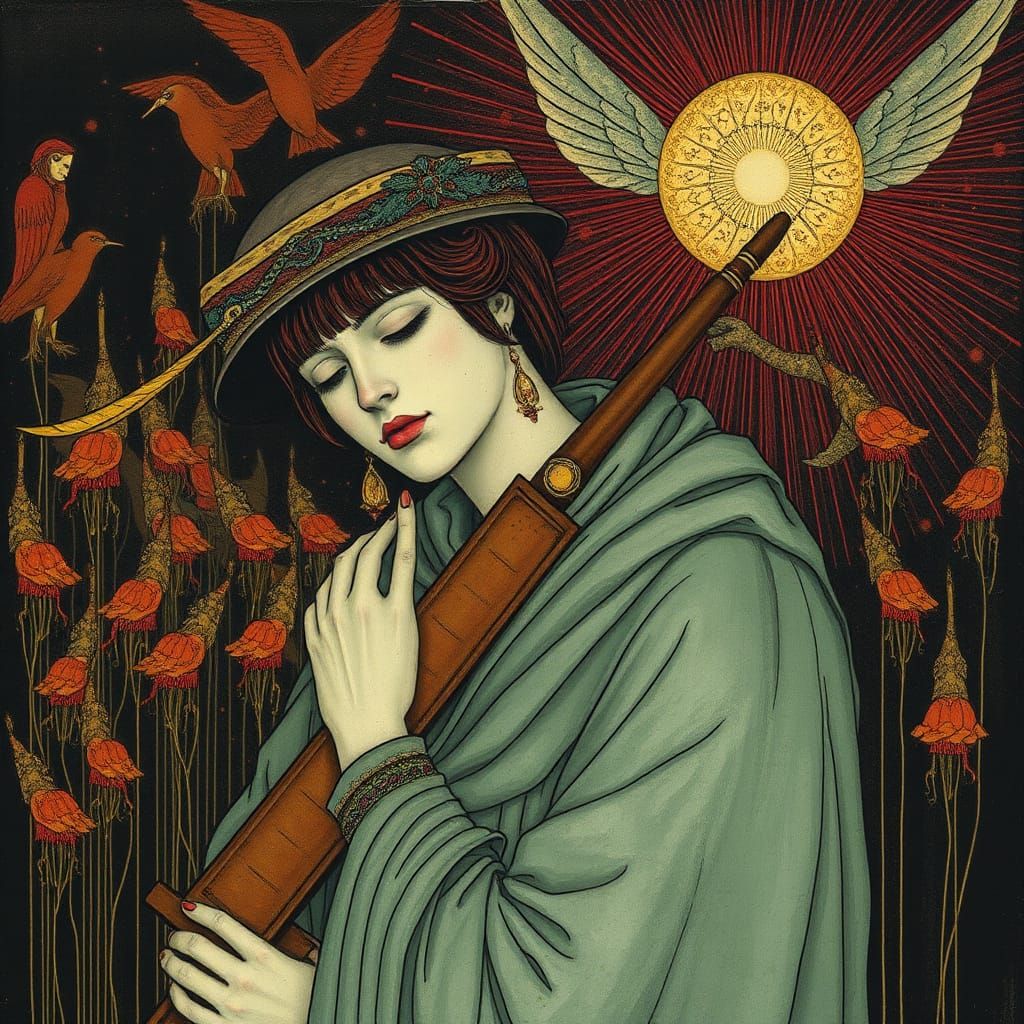 Weeping Soldier in Encaustic Art with Godrays