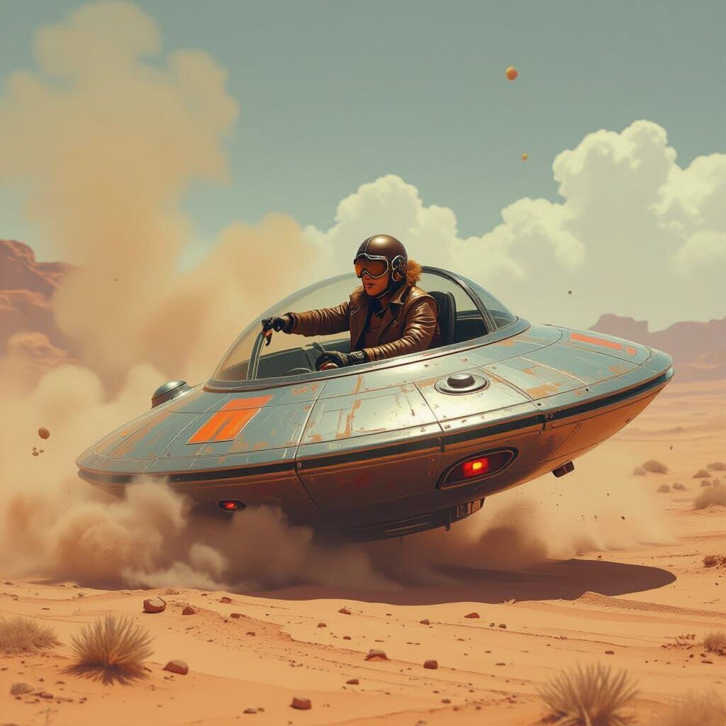 Spaceship Pilot's Desert Crash: Futuristic Art
