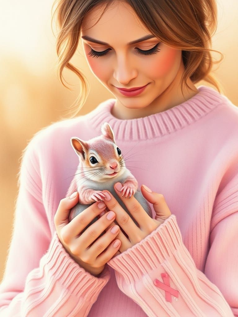 Pink Squirrel Portrait in Watercolor Style