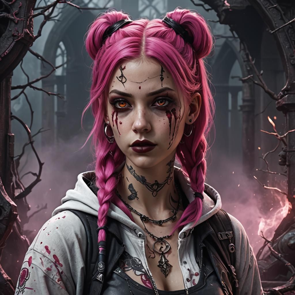 Gothic Rogue with Pink Hair in Detailed Matte Painting