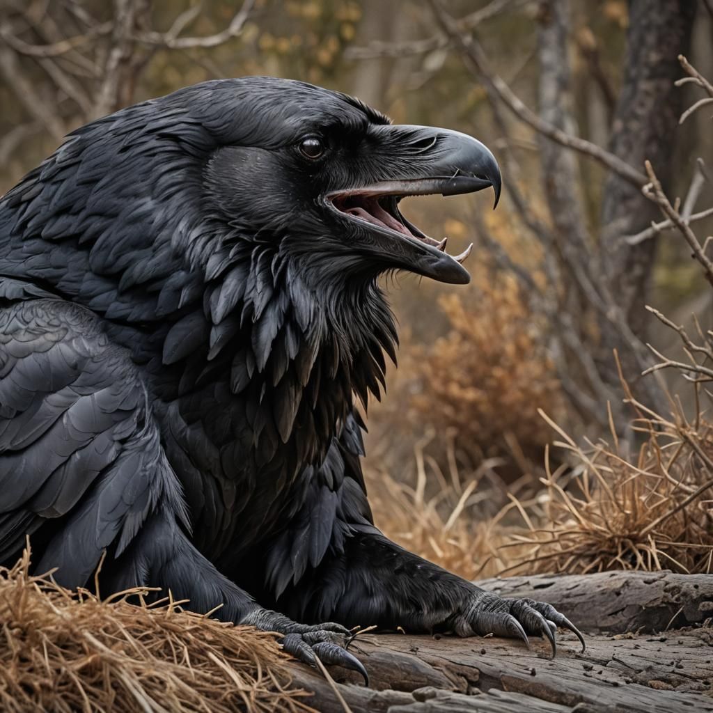 Raven and Grizzly Bear Odd Couple Photo