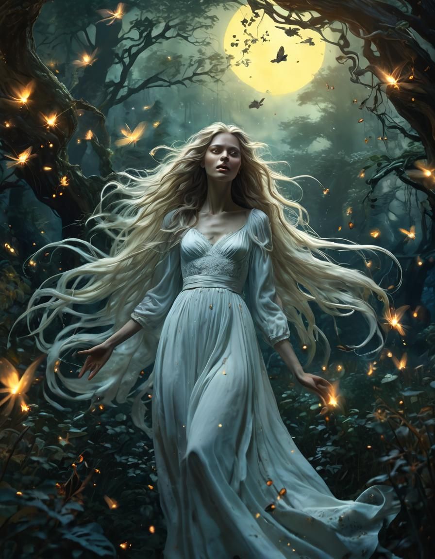 Mystical Banshee in Forest Fantasy Illustration