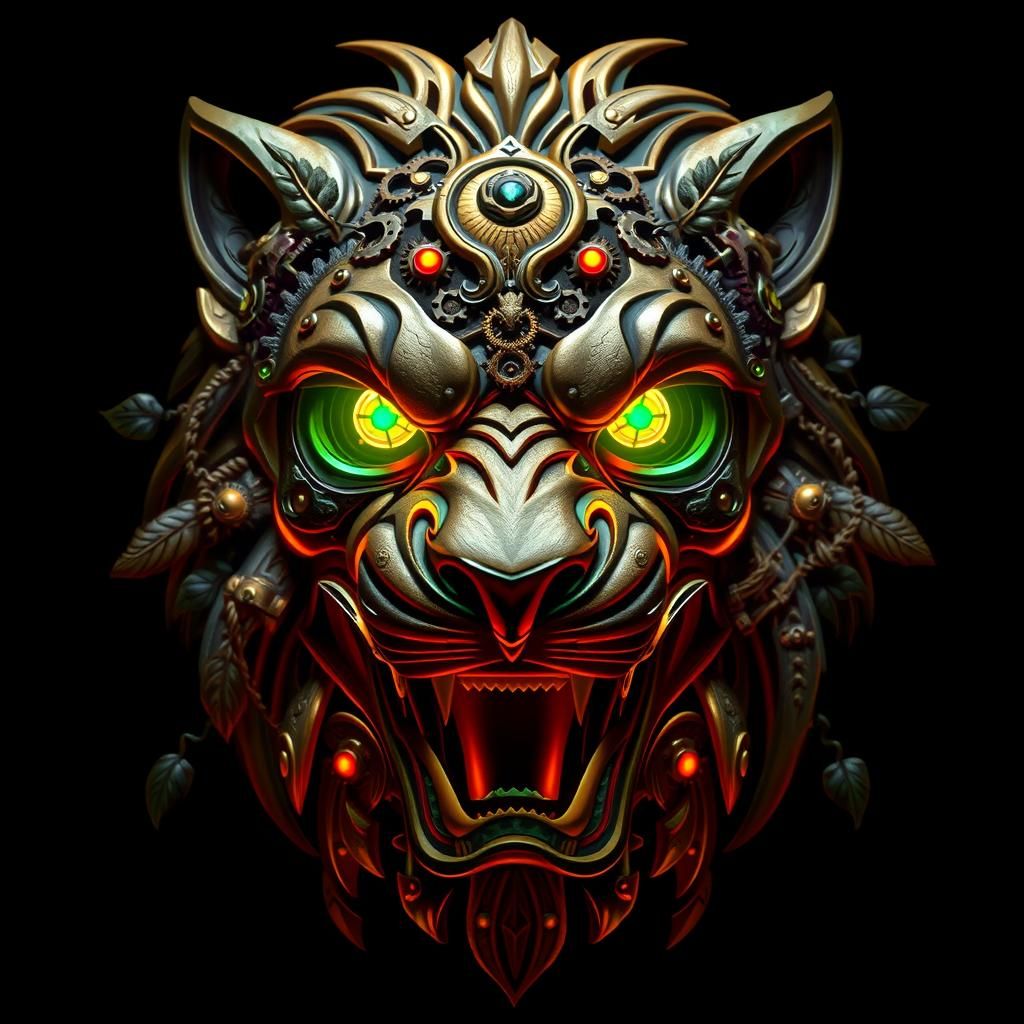 Steampunk Lion Mask with Tribal Luminescence