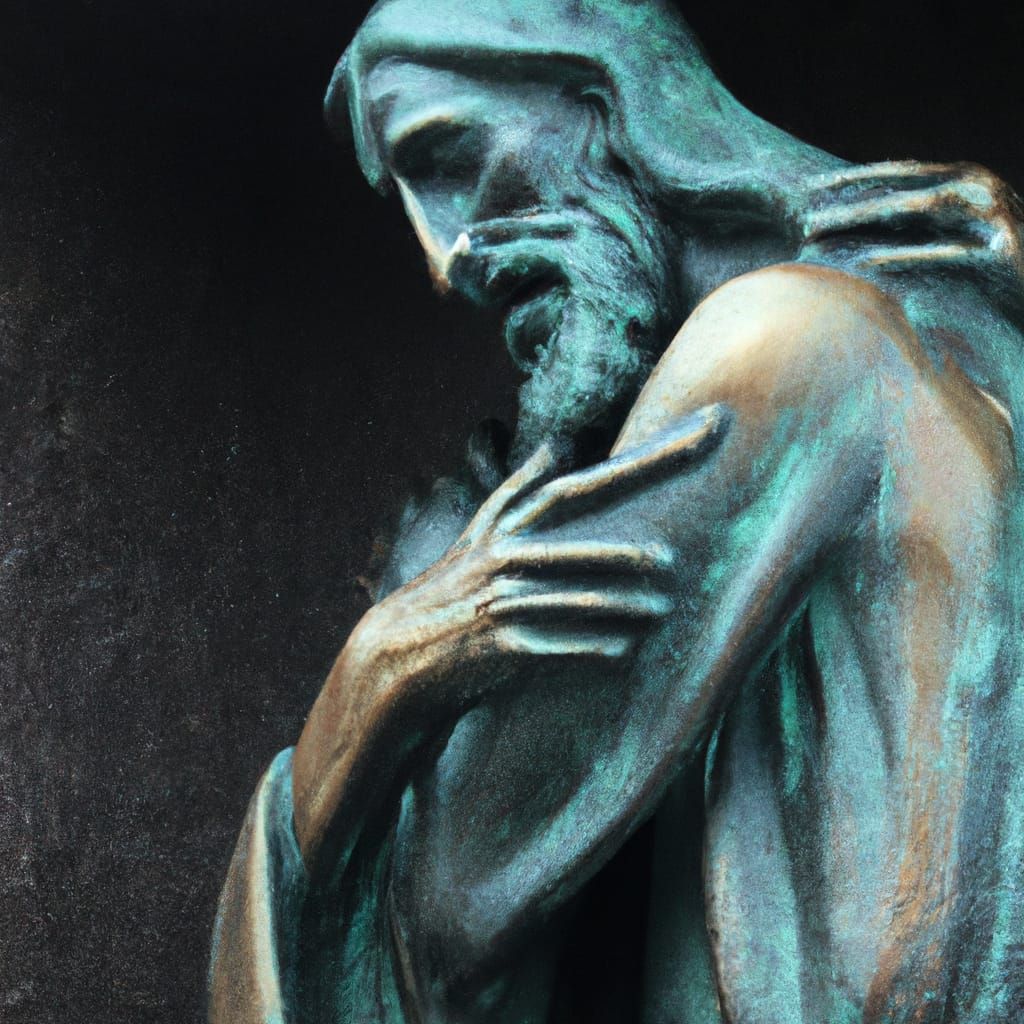 Copper Statue: Jesus Hugs Satan