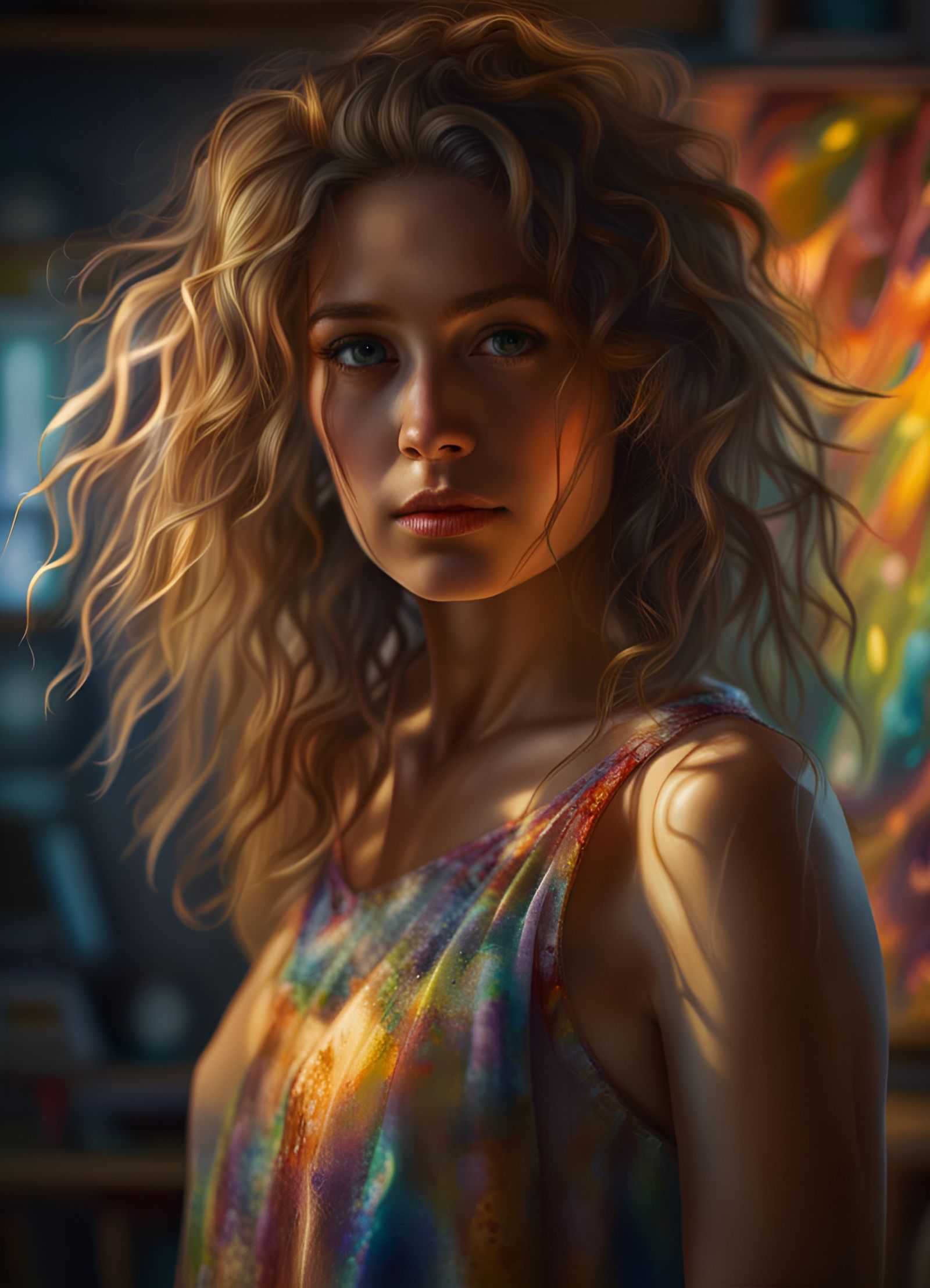 Hyper-Realistic Painter Girl Portrait in God Rays