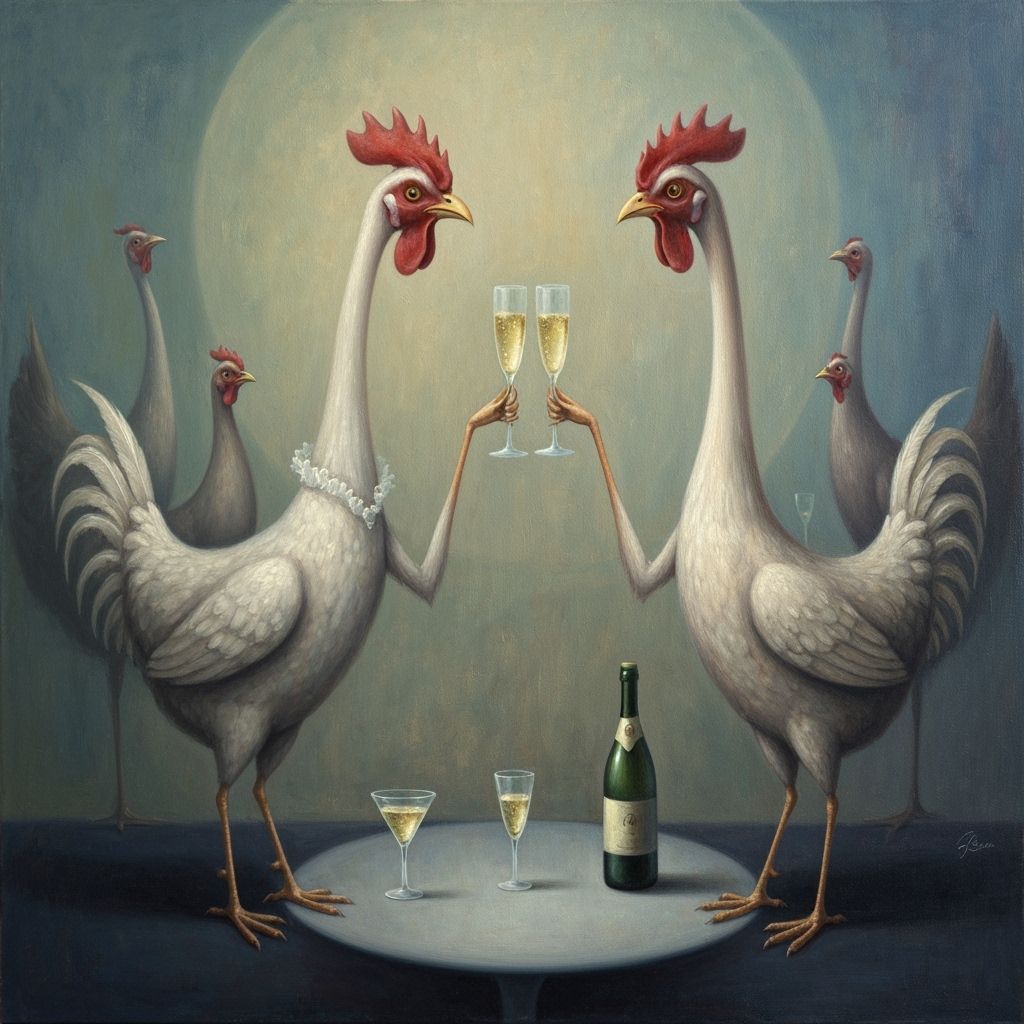 Surreal Hens Toasting Champagne at Cocktail Party