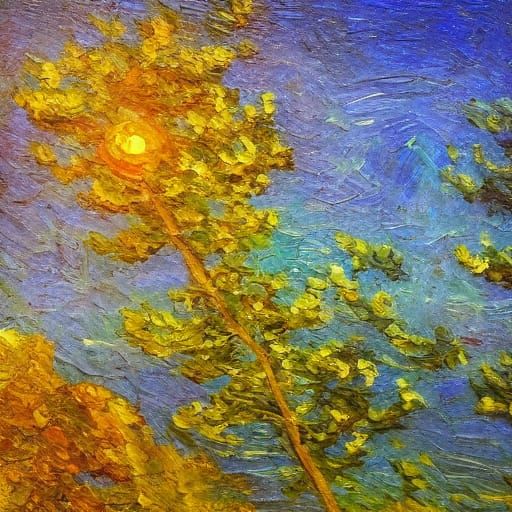 Impressionist Pond at Twilight in Oil Paint Style