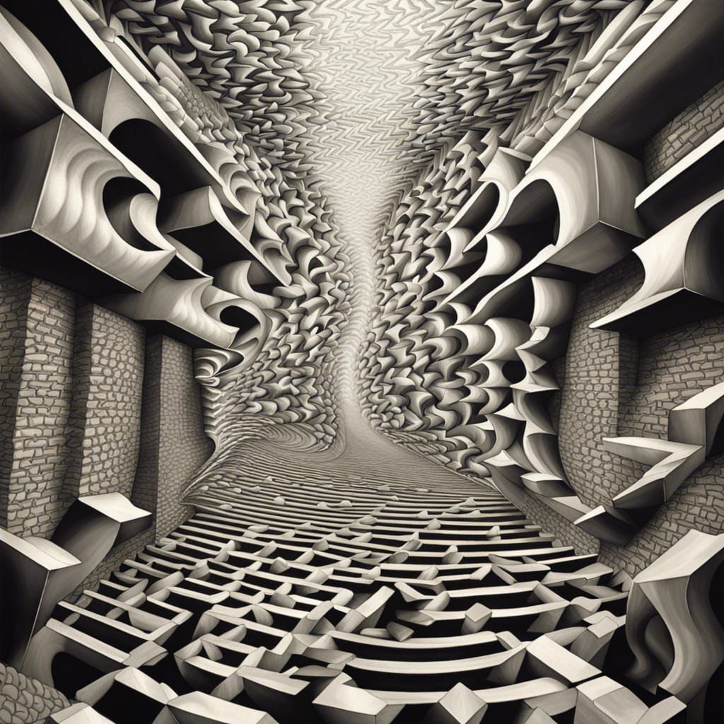 Escher Style Optical Illusion with Repeating Patterns