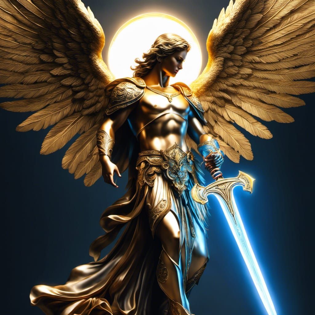 Angelic Golden Warrior with Glowing Sword