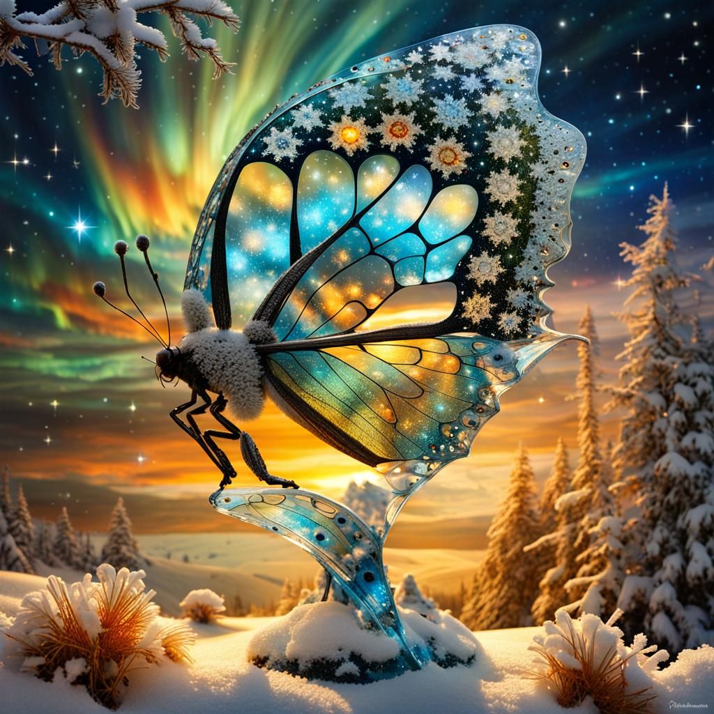 Crystal Butterfly with Snowy Landscape Inside