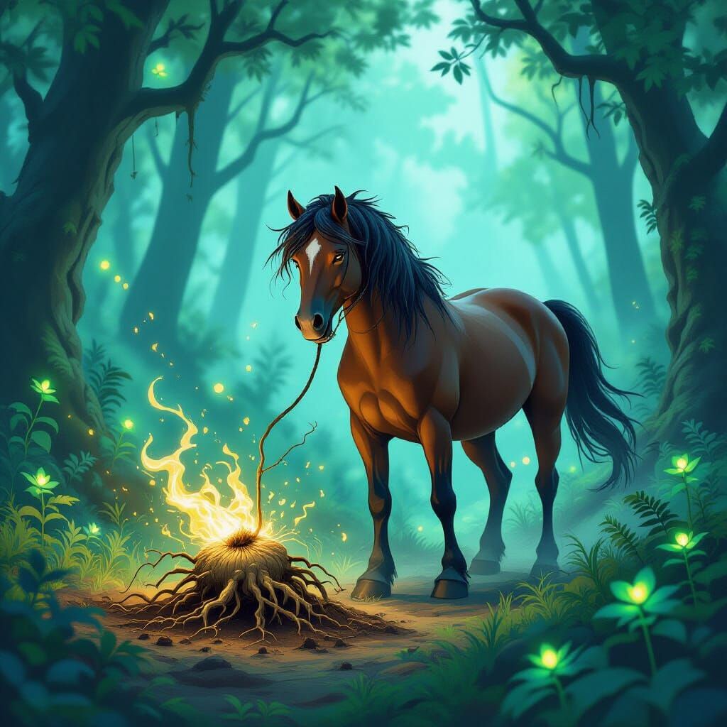 Centaur Pulls Screaming Mandrake in Enchanted Forest