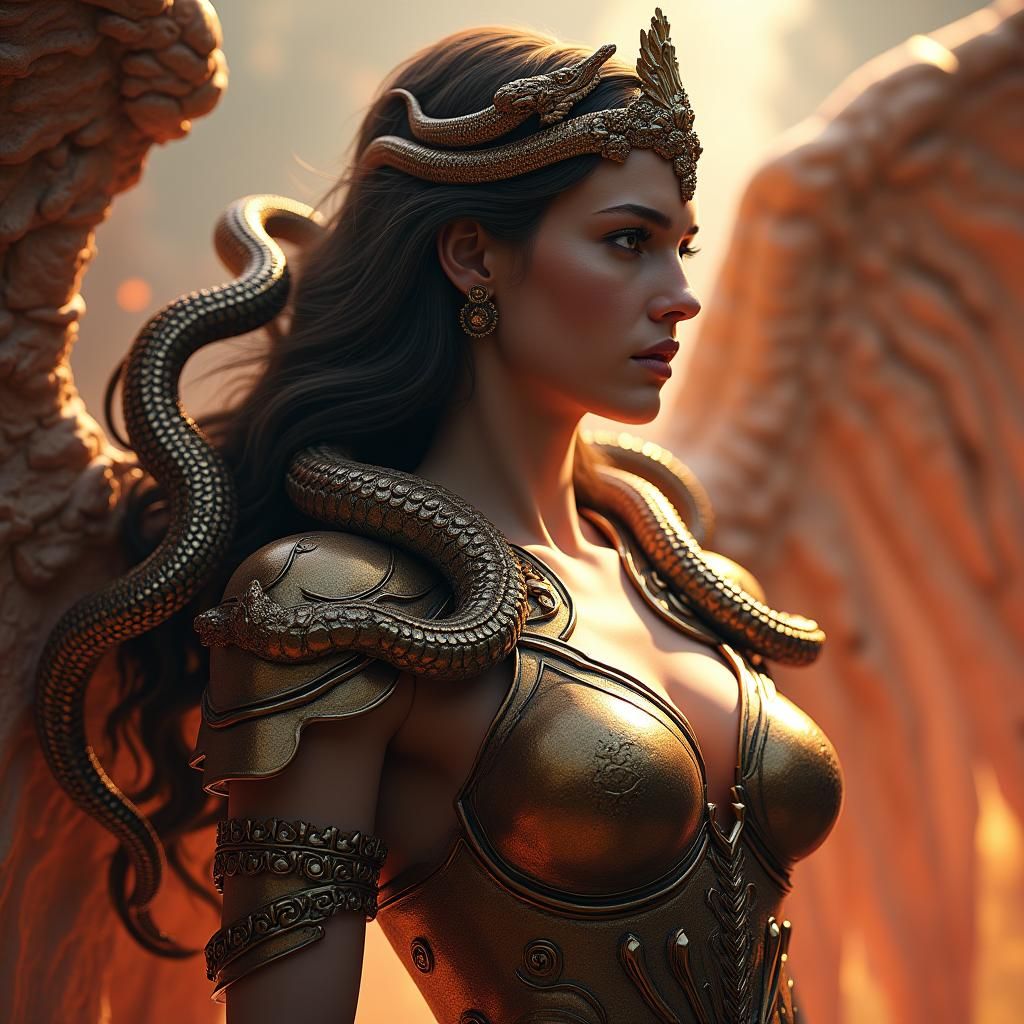 Pallas Athene in Intricate Armor: Hyperrealistic Digital Art