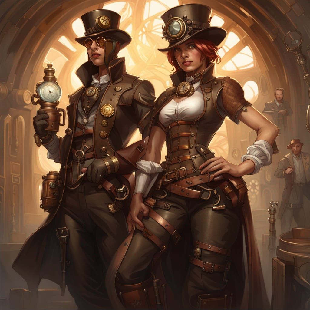 Steampunk Adventurers with Exotic Machine