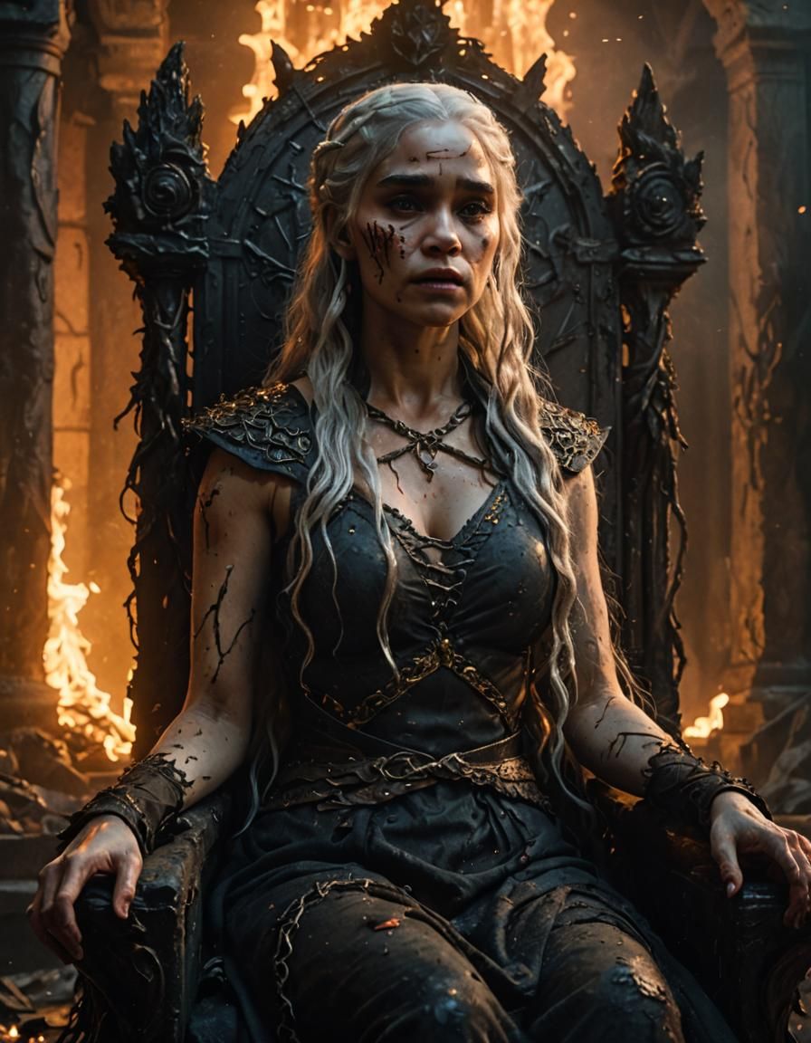Zombie Daenerys Targaryen in Dimly Lit Throne Room