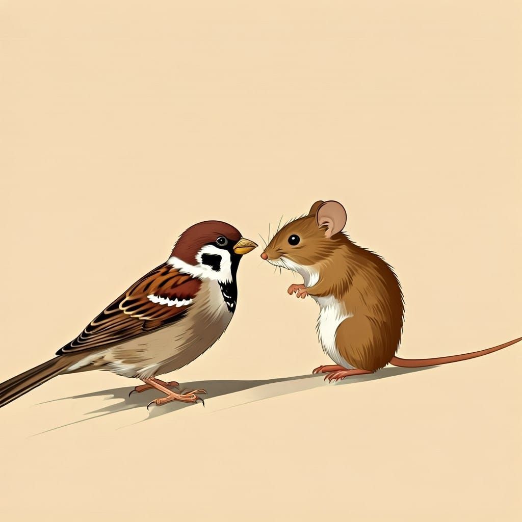 Sparrow and Mouse in Erte Style
