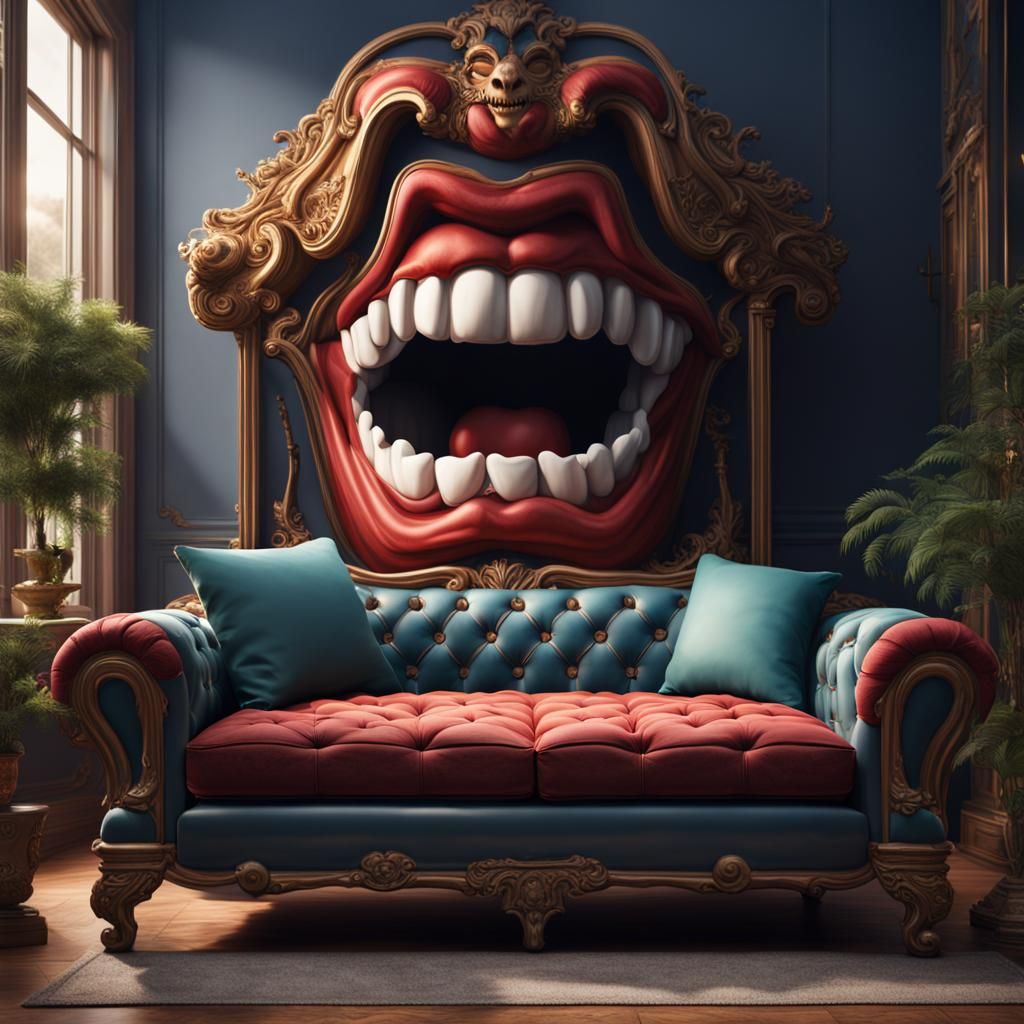 Surreal Open Mouth Couch: Fantastical Concept Art