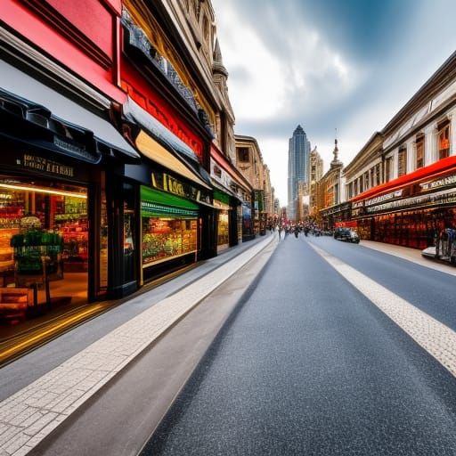 Hyperrealistic Shopping Street in Big City