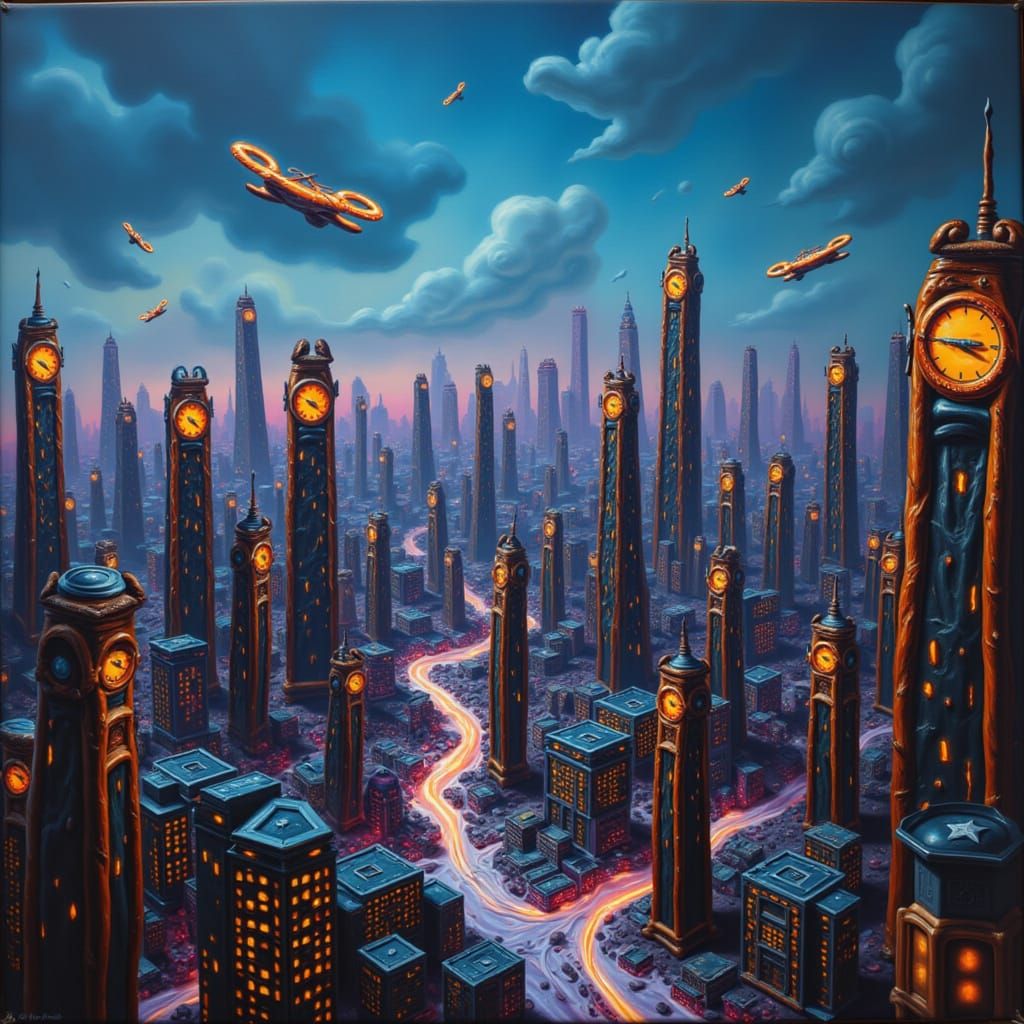 Futuristic Cityscape at Dusk with Neon Lights