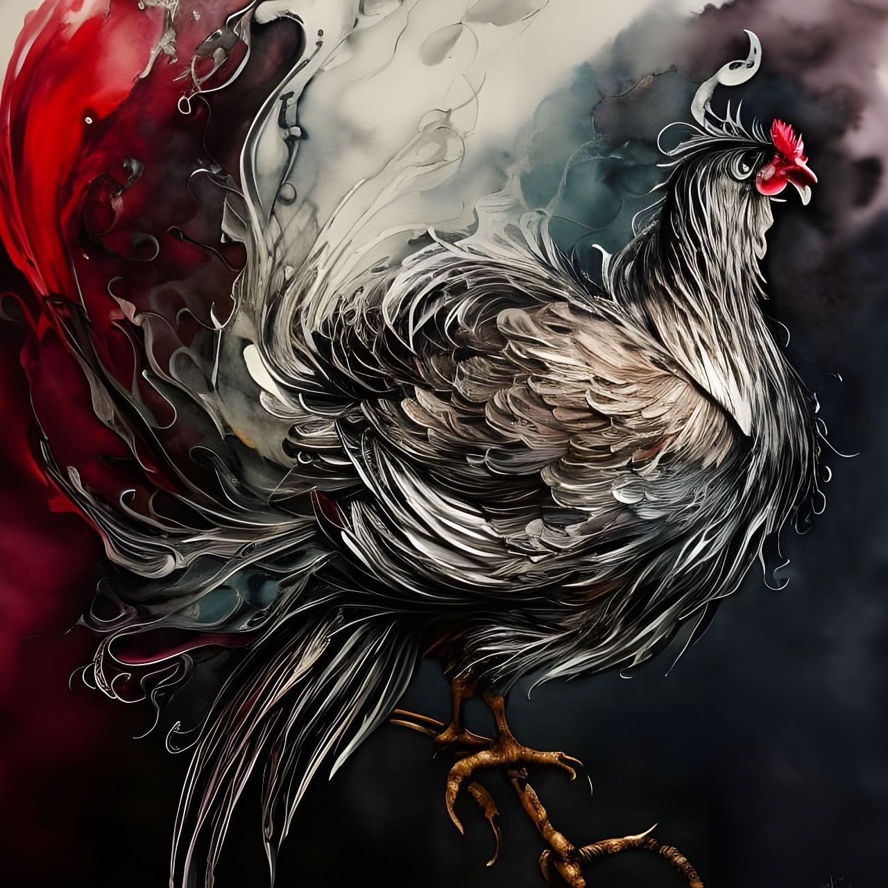 Intricate Ink Drawing of an Evil Chicken