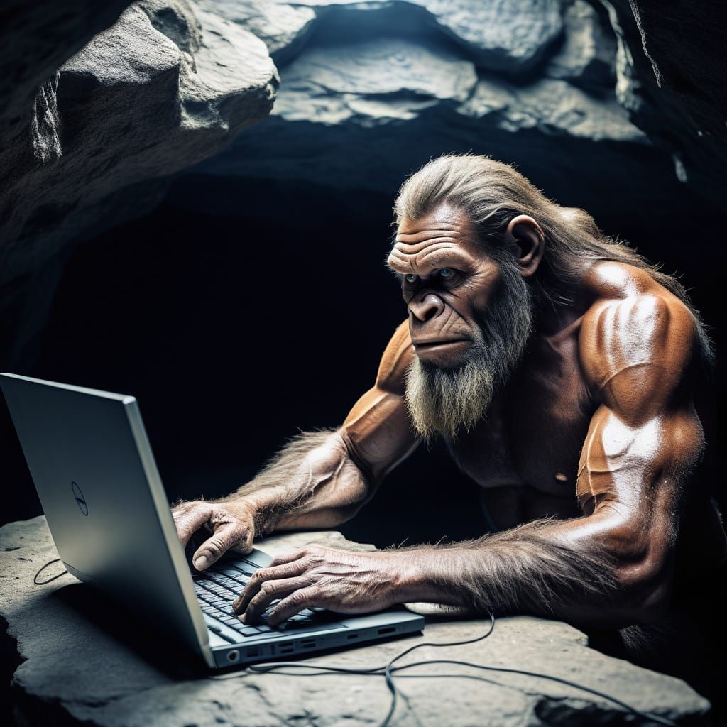 Caveman Discovers Technology