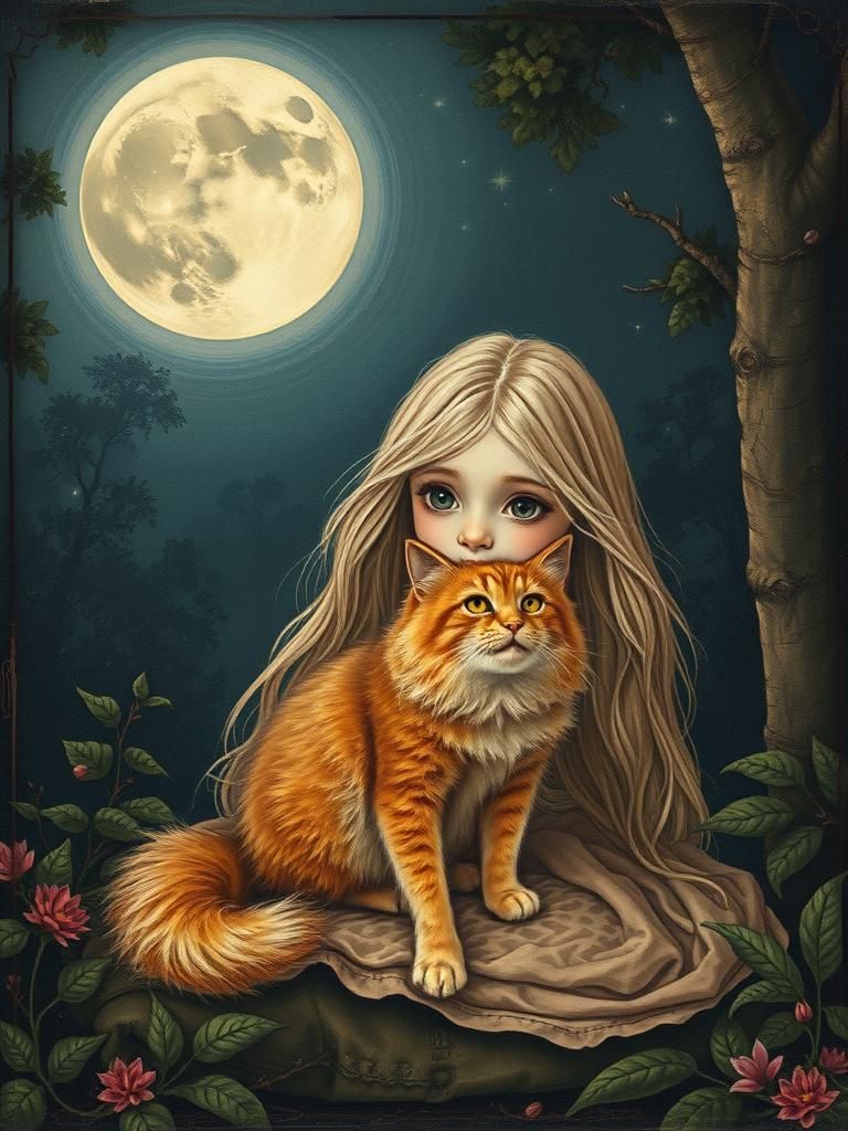 Girl with Cat Portrait in Renaissance Style