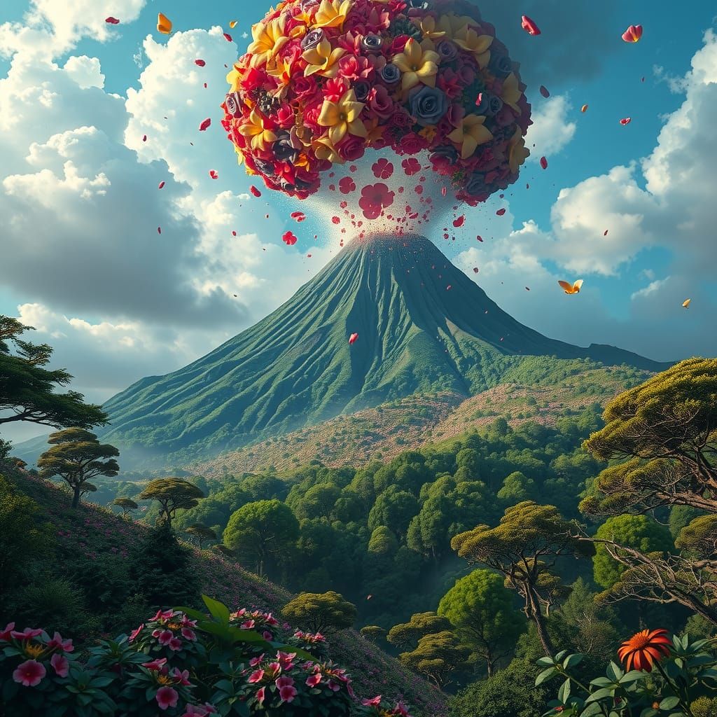 Volcano Eruption of Flowers: Surreal Landscape