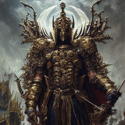 Cyberpunk Demon King in Intricate Gold Armor