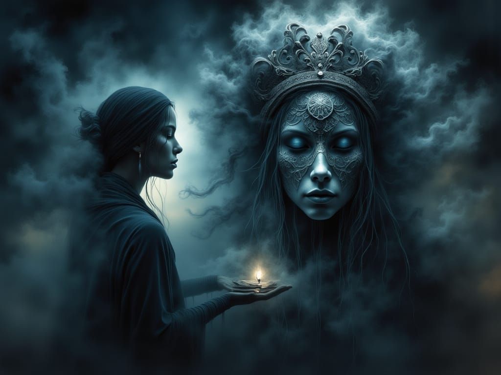 The Mask Weaver: Dark Fantasy Illustration