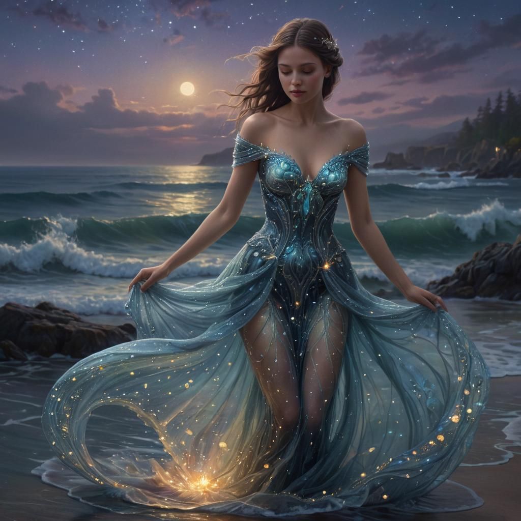 Iridescent Sea Star Gown in Golden Light