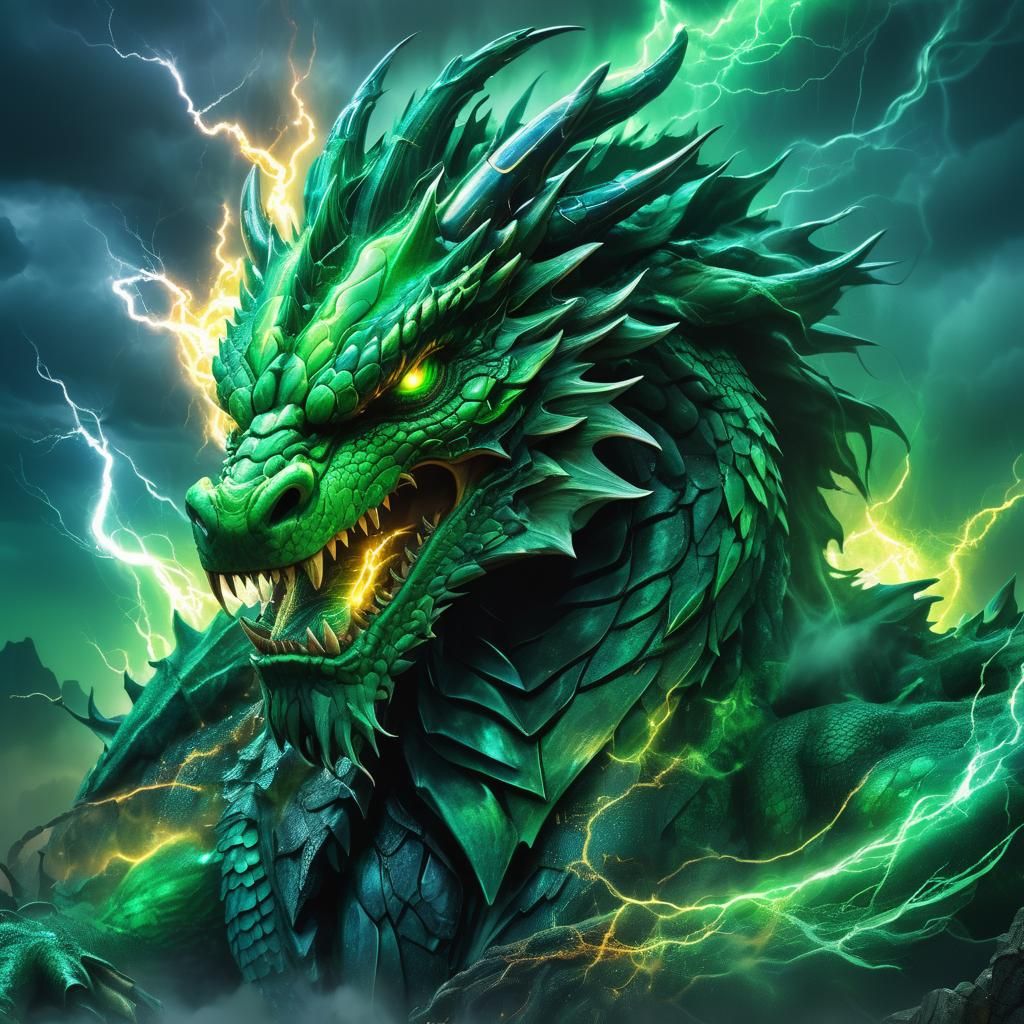 Metallic Dragon of Storms in Glitch Art Style