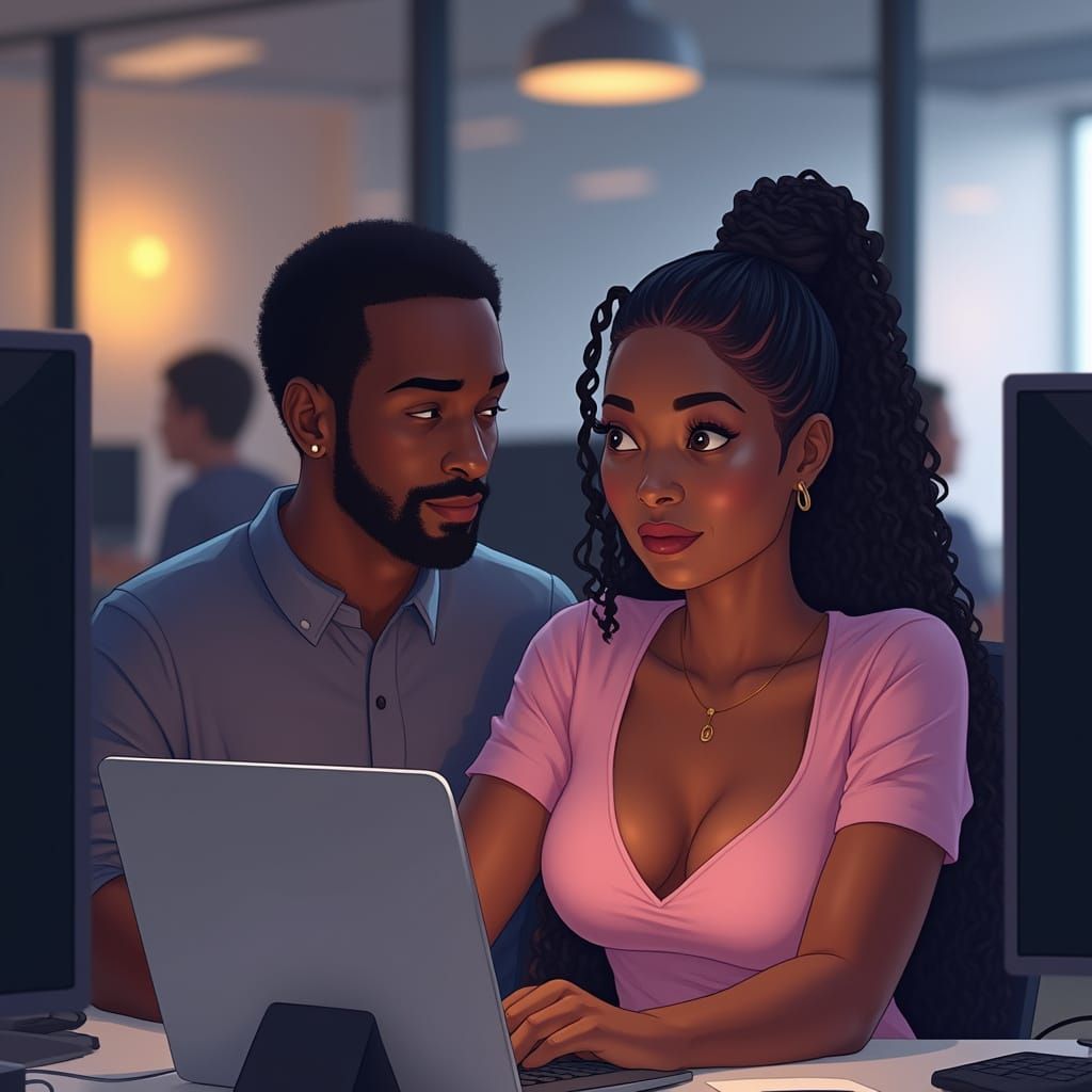 Modern Office Scene with Two Young Adults