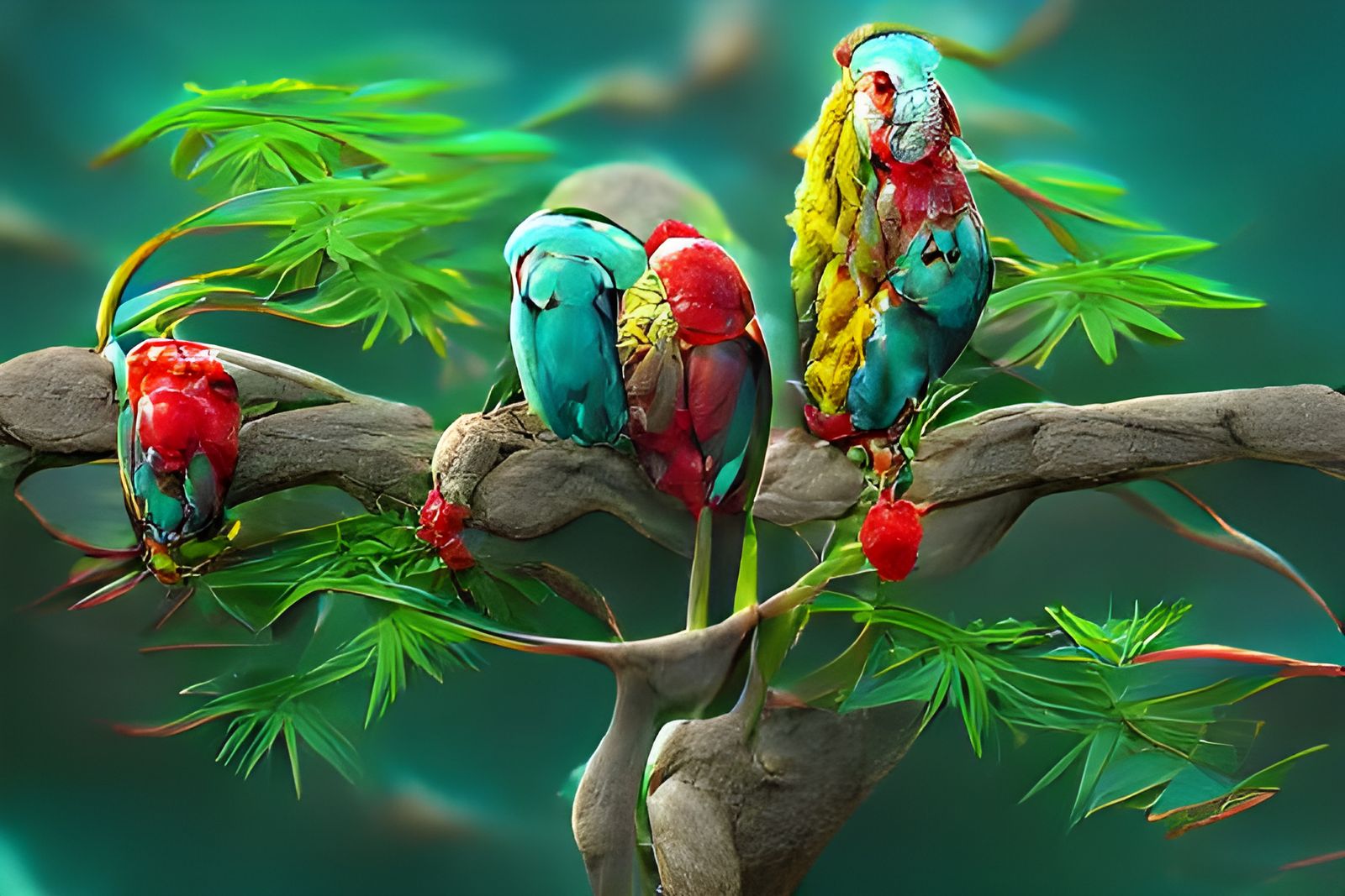 Colorful Parrots in Japanese Watercolor Style