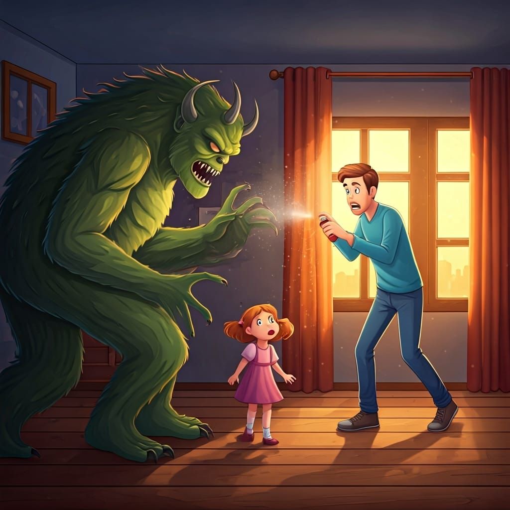 Father Protects Daughter From Monster With Repellent