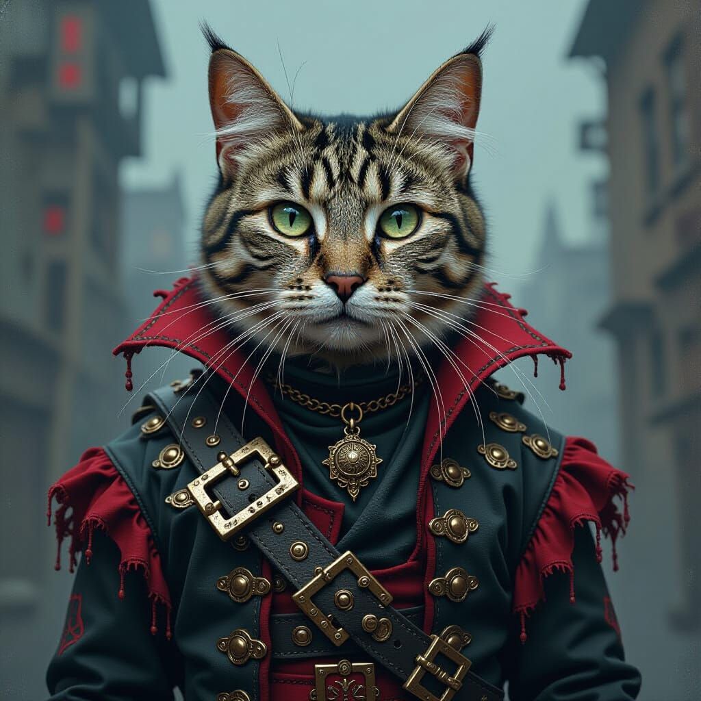 Pirate Cat Portrait in Dark Realism Style