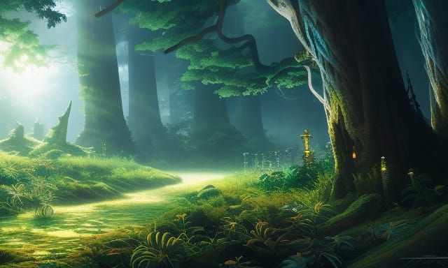Horror Anime Forest with Magical Onibi