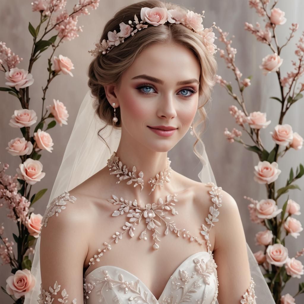 Young Lady in Wedding Dress: 3D Close-Up