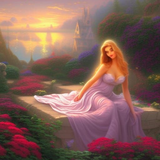 gorgeous woman, bed of roses, mysterious