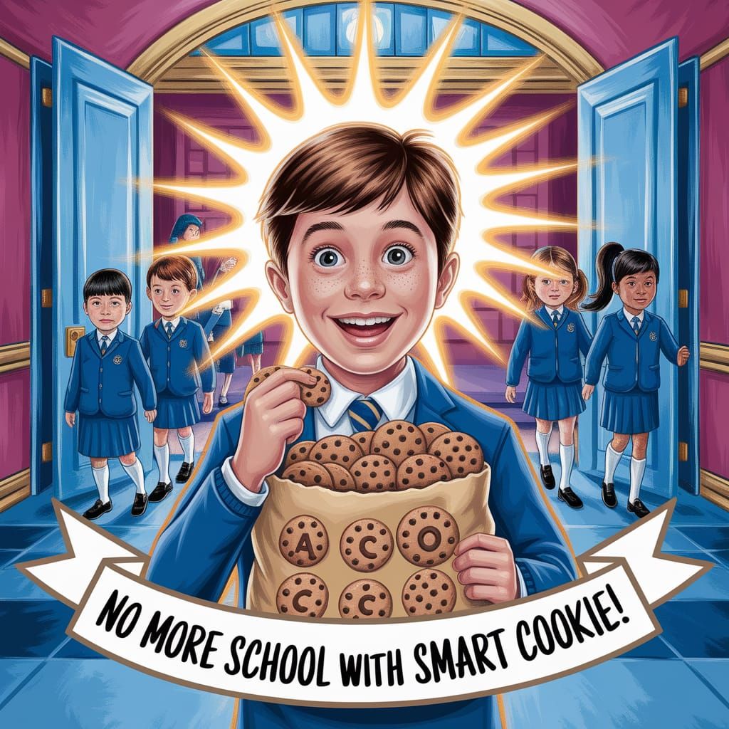Magical School Poster: Boy with Eureka Moment and Cookie Bag