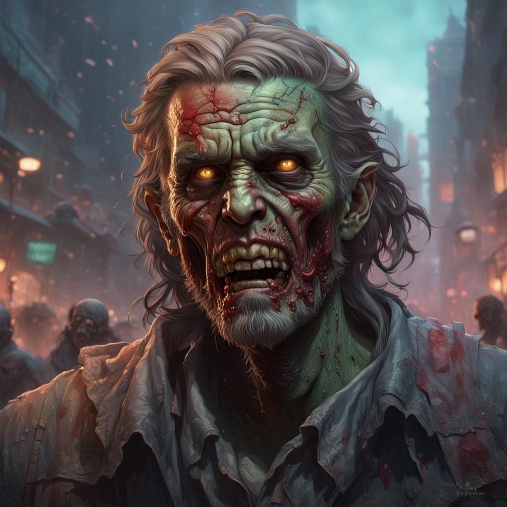 Hyperdetailed Zombie Portrait in Art Nouveau Style