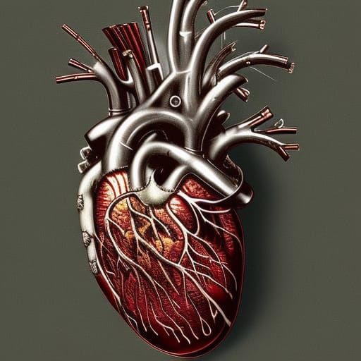 Steampunk Cybernetic Heart in Metal Ribcage