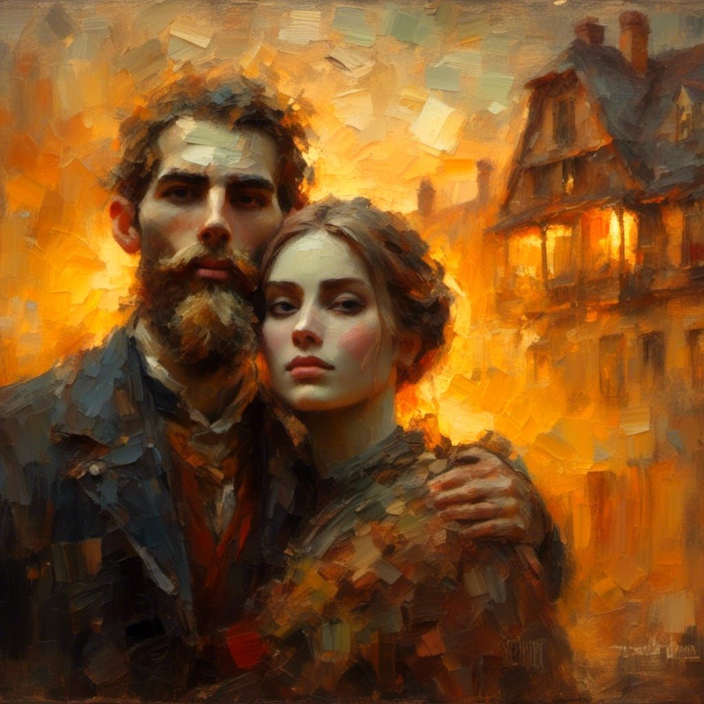 Man and Woman in Oil Painting Style