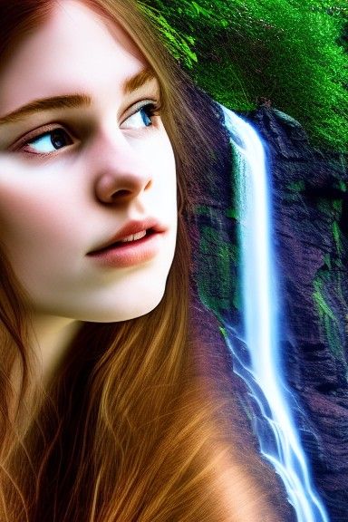 Celtic Lady and Waterfall Double Exposure Portrait