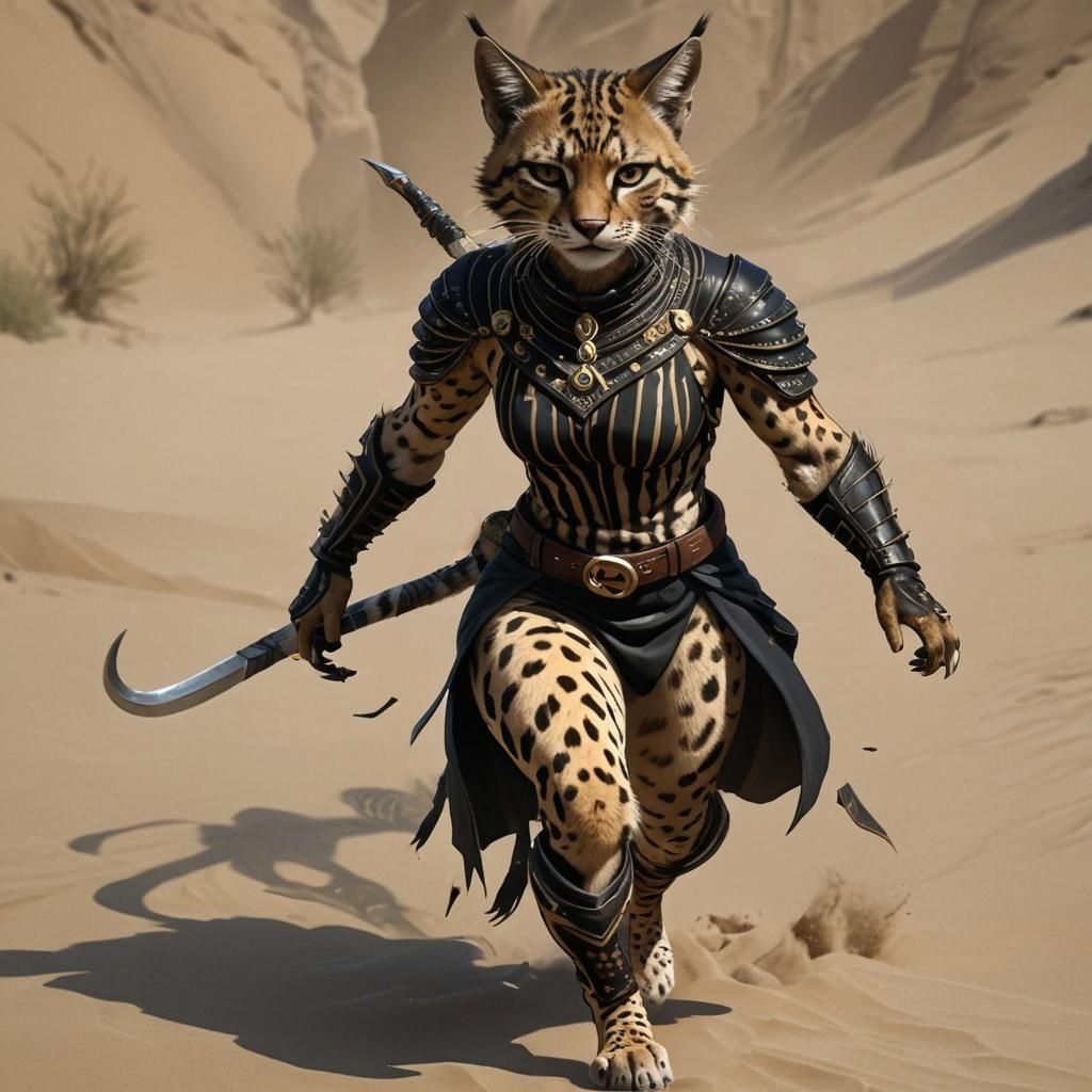 Anthropomorphic Ocelot Woman in Leather Armor