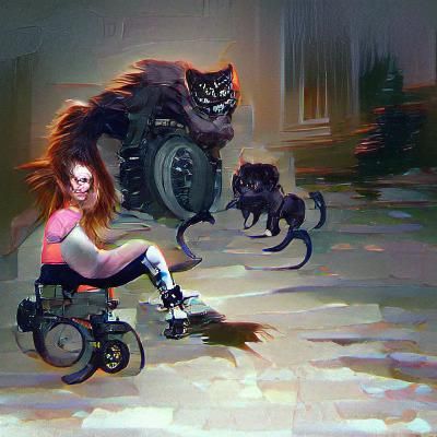 Strong Woman with Cats and Quad Legs